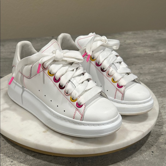 Alexander McQueen White Sneakers with Pink Stitching size 4 (34) - Picture 1 of 14